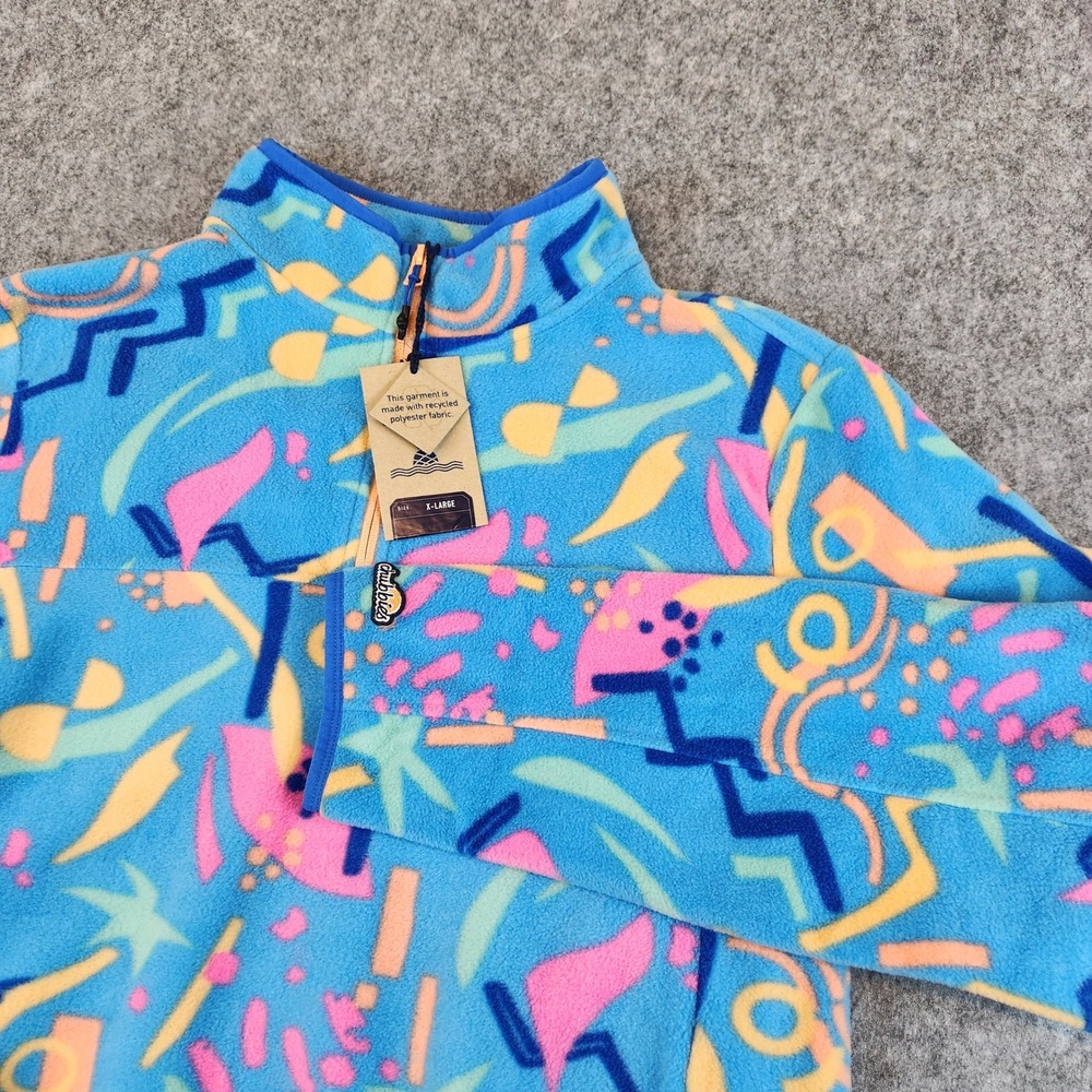 NWT Chubbies The Apres Party Low Pile 1/4 Zip Fleece Pullover Men XL Blue Retro